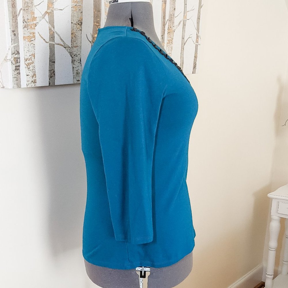 ~*Dana Buchman Teal Beaded Top - Size L*~ - Picture 4 of 10